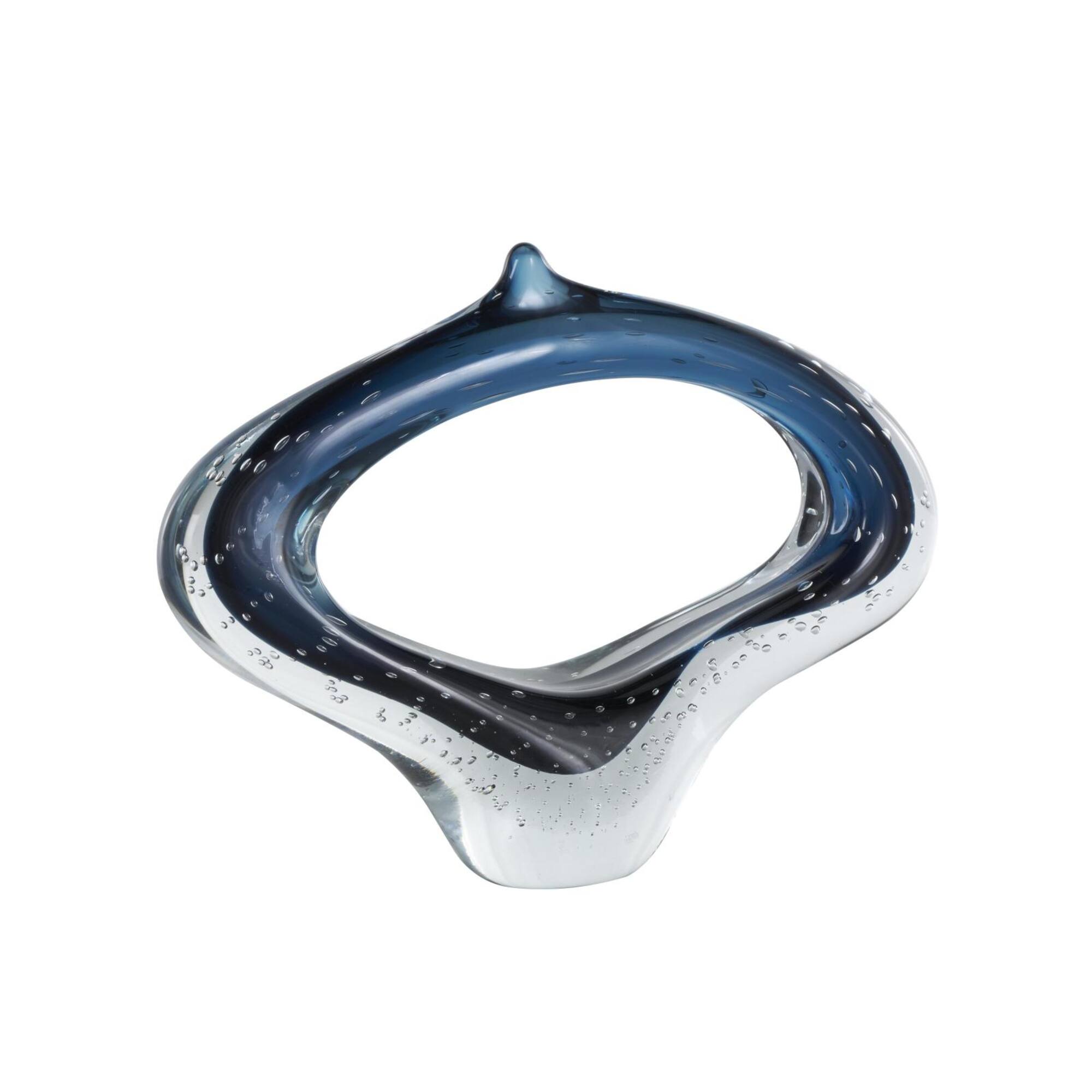 15.5" Wide Dark Blue Abstract Glass Sculpture with Bubble Texture